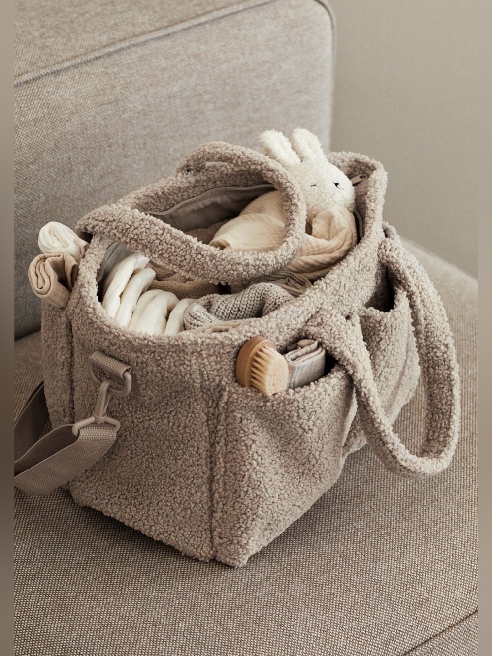 H&M Teddy Fleece Diaper Bag - Light Beige